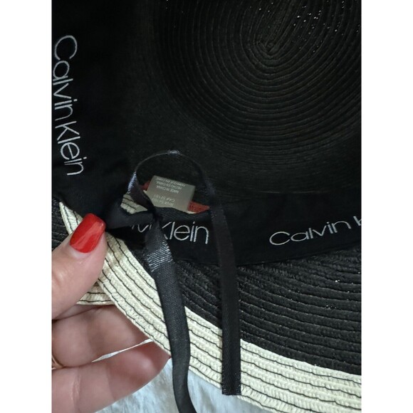 CALVIN KLEIN Women's Sun Hat Striped  Paper Polyester Black White Red One Size - Picture 6 of 7